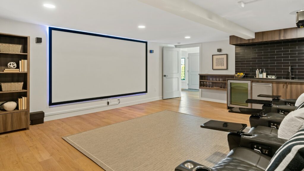 living room with home theater setup